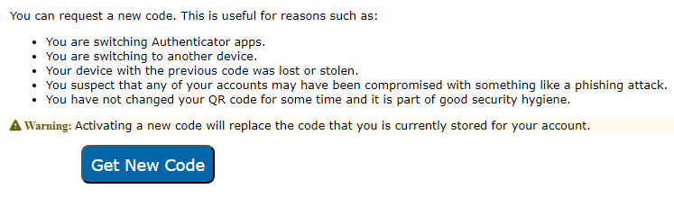 A button with the text 'Get New Code' is shown to get a new code.